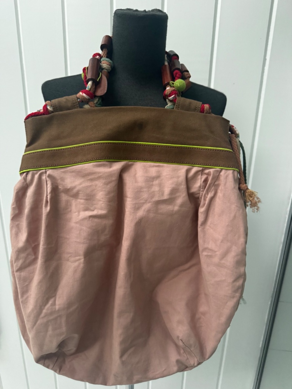 MARNI CANVAS & COTTON LARGE TOTE WOOD EMBELLISHED HANDLES - Picture 2 of 12